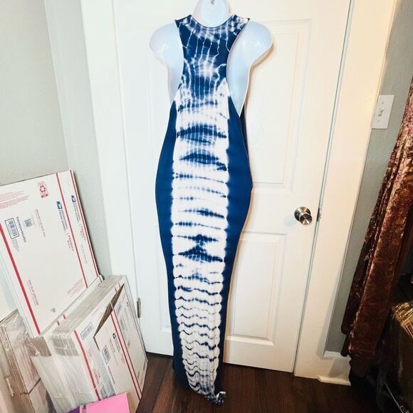 Young Fabulous & Broke Tie Dye Racerback Draped Armholes Maxi Dress Blue M NWT - Picture 6 of 8